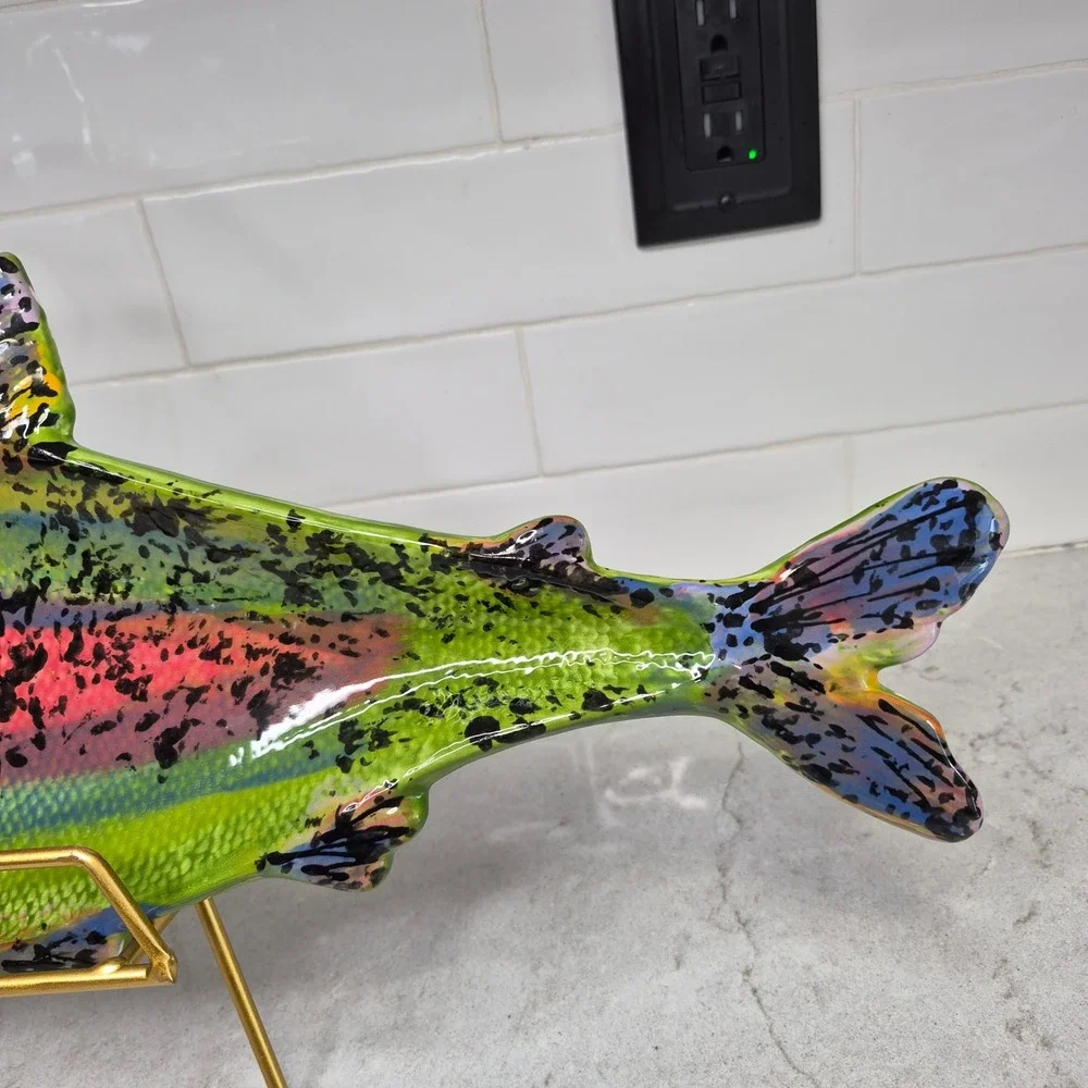 Amen‎ Wardy Serving Platter Salmon Fish Hand Painted Green Multicolor